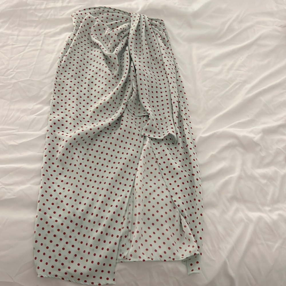 Zara silk like material- light blue red polka for skirt. Size xs. Worn once